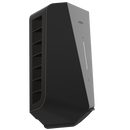 Schräge Frontansicht der Easee Charge Up Wallbox in Schwarz – smarte Ladestation für E-Autos.