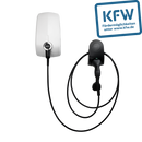 EVBox Elvi SIM+MID (11 kW) Komplettansicht von rechts Vorne mit optionaler Kabelhalterung (nicht im Lieferumfang enthalten) mit KfW-Logo